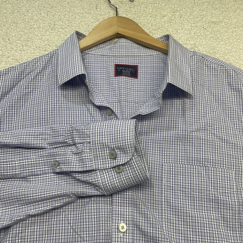 UNTUCKit Button Down Mens XXL Purple White Check‎ Wrinkle Free Long Sleeve Shirt